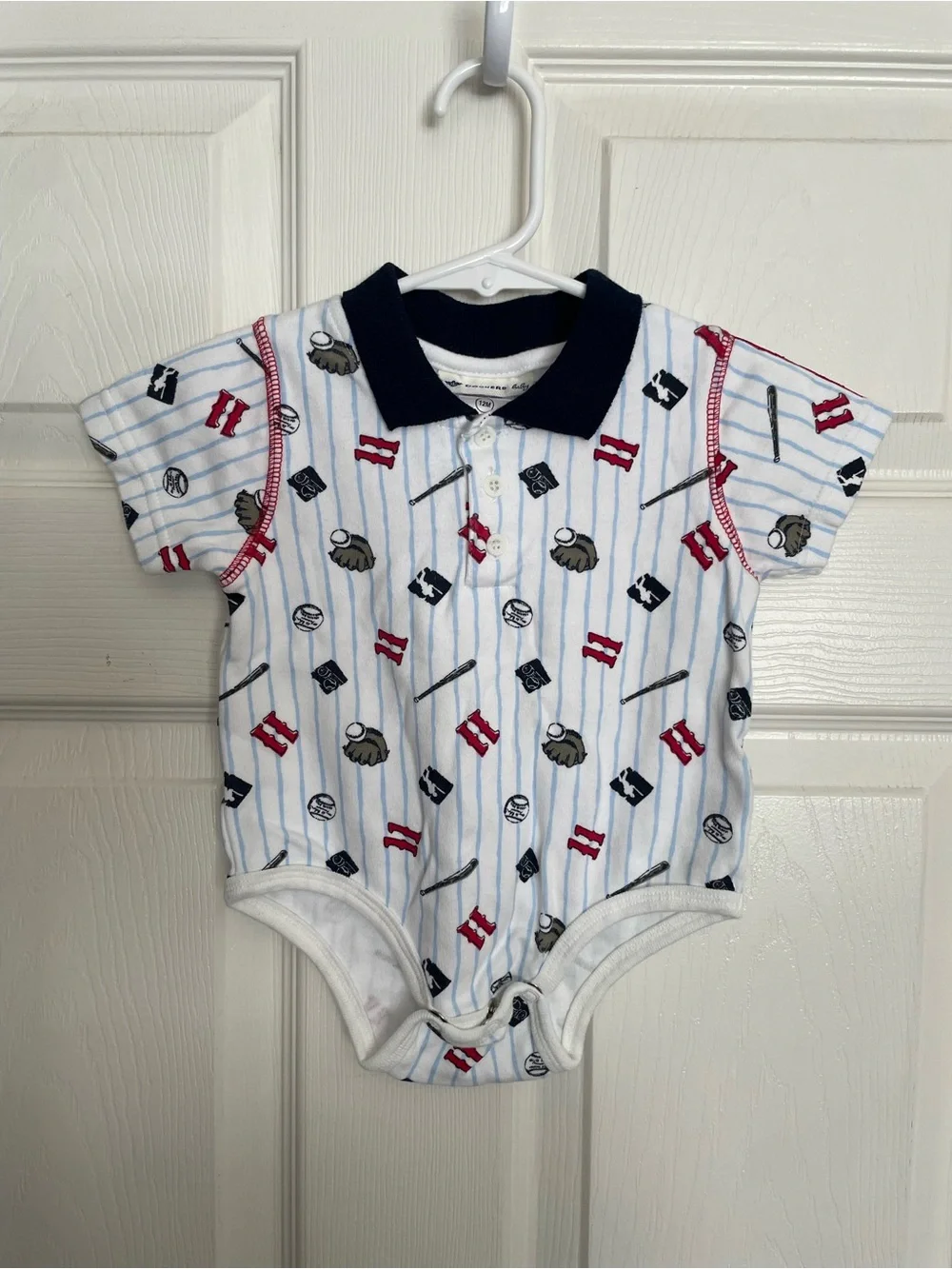 Dockers Baby 9-13 Months Navy & White Baseball Polo One-Piece Kids 100% Cotton